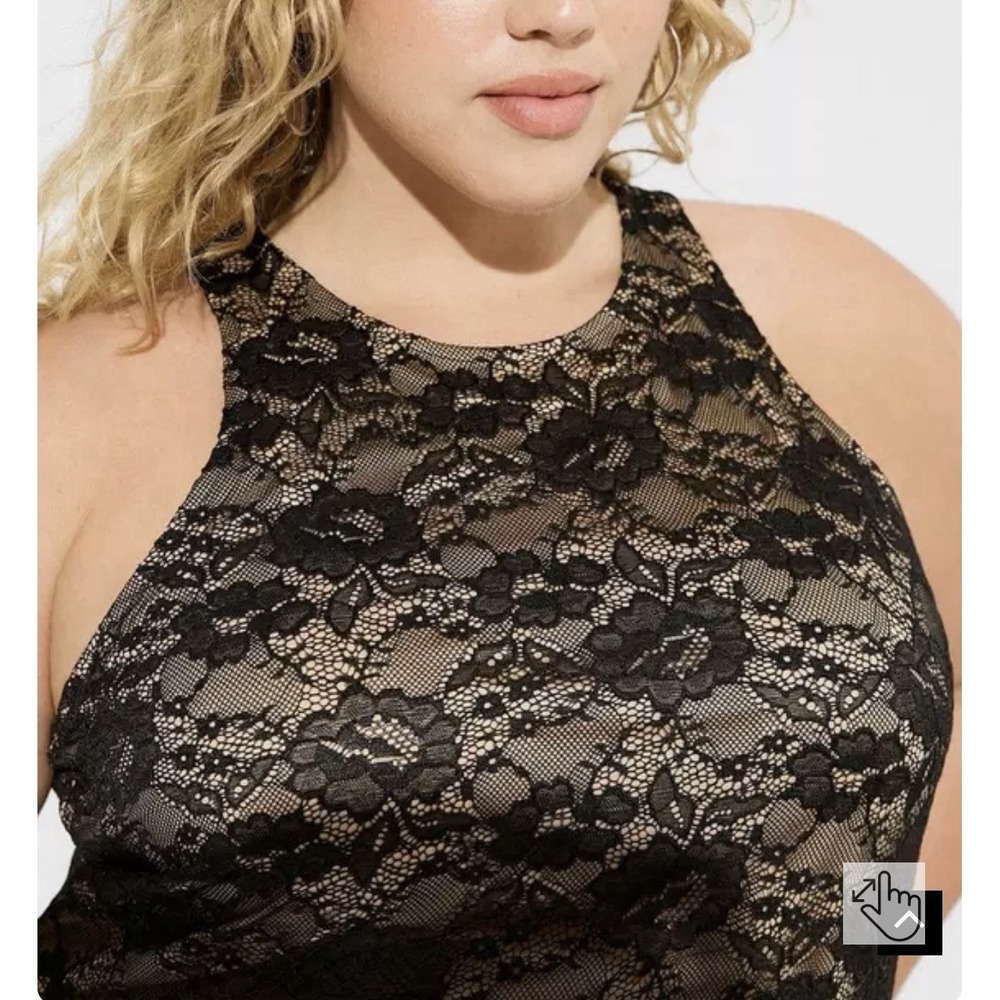 Torrid Sexy Tank Top Black Lace With Stretch Sleeveless‎ Nude Lining Size 4 NEW!